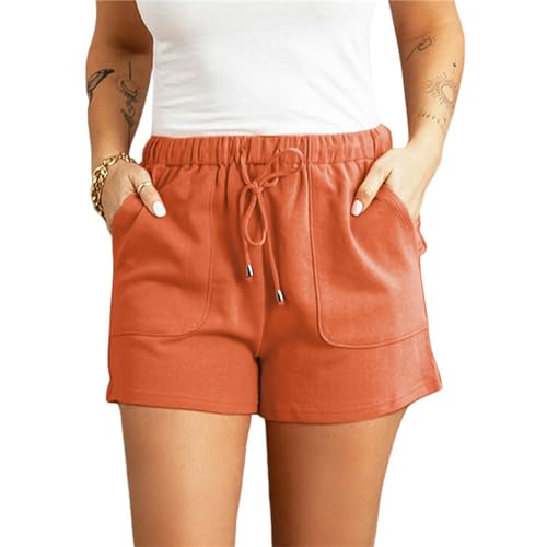 YMWANJUN Damen-Shorts Elastische Taille -Kordel -Shorts Casual Beach Hotpants Fitness Womens Sommershorts-orange-s von YMWANJUN