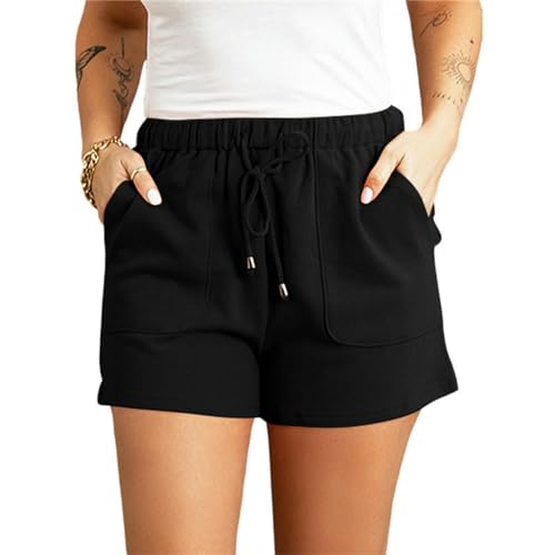 YMWANJUN Damen-Shorts Elastische Taille -Kordel -Shorts Casual Beach Hotpants Fitness Womens Sommershorts-schwarz-2xl von YMWANJUN