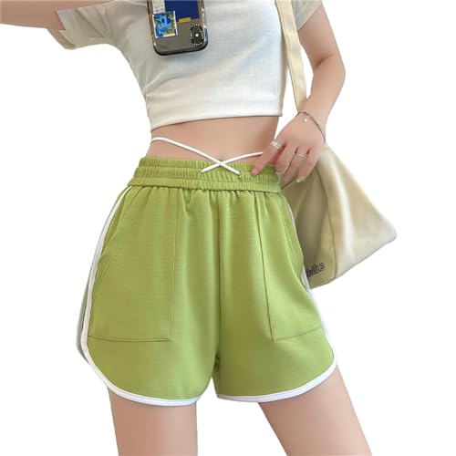 YMWANJUN Damen-Shorts Frauen Mit Weitbein Hose Zeichnungsshorts Mit Taschen Lose Casual Hosen Damen Sommershorts-hellgrün-XL von YMWANJUN