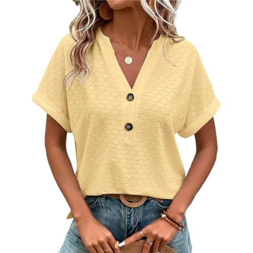 YMWANJUN T Shirt Damen Frühlings- Und Sommer-Frauen Lässig V-Ausschnitt T-Shirt Frauen T-Shirts Damen Sommertimen-gelb-2xl von YMWANJUN