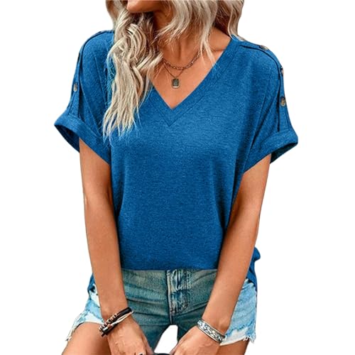 YMWANJUN T Shirt Damen Frühlings- Und Sommer-Frauen-Tops Kurzärmelige T-Shirts Damen Sommer Tops Damen T-shirts-blau-3xl von YMWANJUN