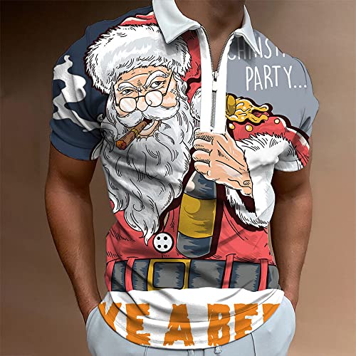 Polo Shirts Männer,Weihnachts-Reißverschluss-Poloshirt, Lustige Hemden, Golf-T-Shirt Mit Weihnachtsmann-Aufdruck, Business-Kurzarm, Sommer-Pop-Harajuku-T-Shirts, Lässige, Atmungsaktive Oberteile, von YMXCNM