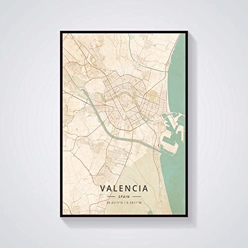 YMXCNM Leinwand Bilder,Valencia Spanien Stadtplan Drucke Poster Wandmalerei Bunte Kunst Malerei Rechteck Pop Kunstwerk Für Wohnzimmer Schlafzimmer Wohnkultur, 50X70Cm / 19.68X27.55 In von YMXCNM
