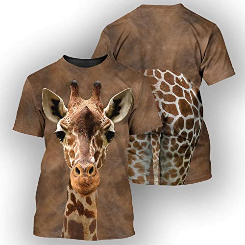YMXCNM T Shirt Herren,3D-Gedrucktes Kurzarmhemd Mit Rundhalsausschnitt, Lustiges Tier, Giraffe, Neuheit, Unisex, Lässig, Atmungsaktiv, Sweatshirt Für Indoor-Outdoor-Sportarten, Streetwear,L von YMXCNM