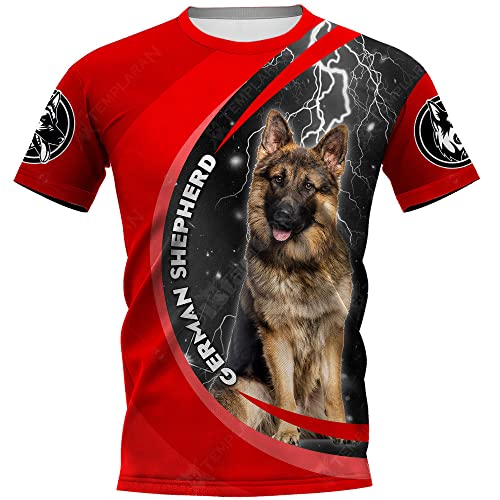 YMXCNM Tshirt Herren,3D-Gedruckte Kurzärmelige Hemden Einfacher Deutscher Schäferhund Druck Rot Unisex Casual Atmungsaktives Sweatshirt Rundhalsausschnitt Streetwear Für Indoor Outdoor Sports Top,M von YMXCNM