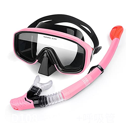 Dry Top Schnorchelmaske, Upgrade-Tauchschnorchel-Set, beschlagfrei, auslaufsicher, gehärtetes Glas, 180°-Panorama-Tauchmaskenpakete, Schwimmausrüstung, Pink von YOFOKE