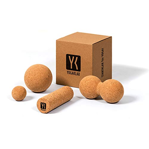 YOGAKLAR Faszien-Set aus Naturkork bestehend aus 1 kleinen Ball, 1 großen Ball, 1 kleine Rolle, 1 Peanut-Doppelkugel für eine Intensive Eigenmassage – 4 nachhaltige & umweltschonende Faszienprodukte von YOGAKLAR