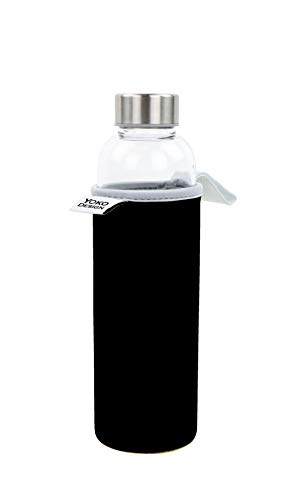 YOKO DESIGN Art: Uni Glass Bottle 500 ml Beutel Grau Glasflasche, Schwarz, 21 cm von YOKO DESIGN