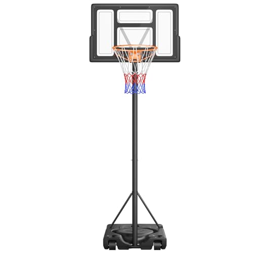 YOLEO Basketballkorb Outdoor für Erwachsene Kinder, Basketballkorb mit Ständer, Verstellbare Korbhöhe von 230-305cm, Transportable Basketballständer mit Rollen von YOLEO