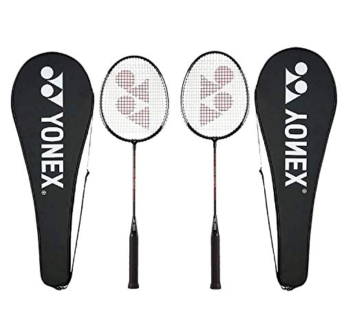 YONEX GR 303 Badminton Schläger 2018 Professionelle Anfänger Praxis Schläger mit Face Cover Edelstahl Schaft – 2 Stück, Unisex, schwarz, Pack of 2 von YONEX