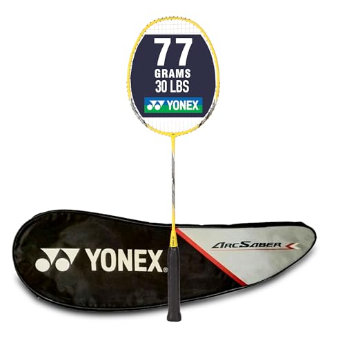 YONEX Badmintonschläger Arcsaber 73Light, 5U G4, Graphit, Carbon-Graphit, Aero-Box-Rahmen, integriertes T-Gelenk, 11,4 cm Griffgröße, 77 g, Gelb von YONEX