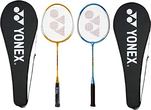 Yonex GR 303 Badmintonschläger aus Aluminium-Mischgewebe mit vollständiger Abdeckung, 2 Stück (gelb/blau) von YONEX