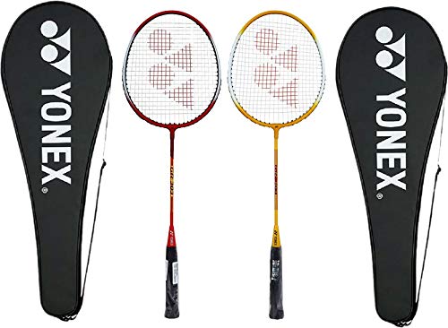 Yonex GR 303 Badmintonschläger aus Aluminium-Mischgewebe mit vollständiger Abdeckung, 2 Stück (rot/gelb) von YONEX