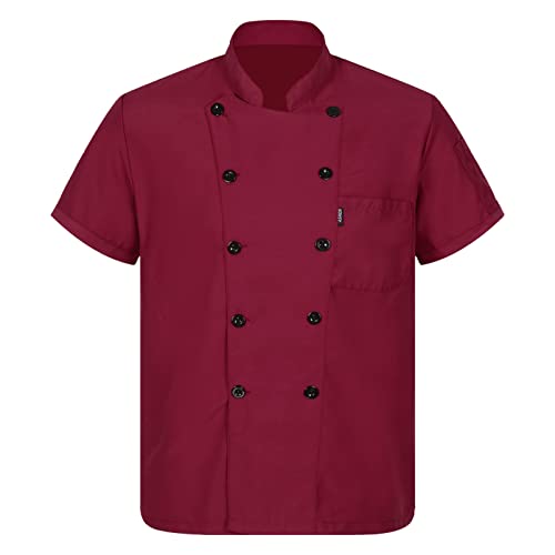 YOOJIA Herren Kochjacke koch Jacke Bäckerjacke weiß Kurzarm Kochkleidung mit Reißverschluss I Rot XL von YOOJIA