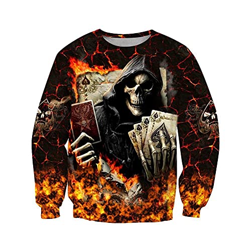 YOROOW Herren Lustiger Poker Schädel Tattoo Hoodie 3D Gedruckter Unisex Graffiti Pullover Große Tasche Mit Kapuze Sweatshirt Jacke,Sweatshirt,4XL von YOROOW