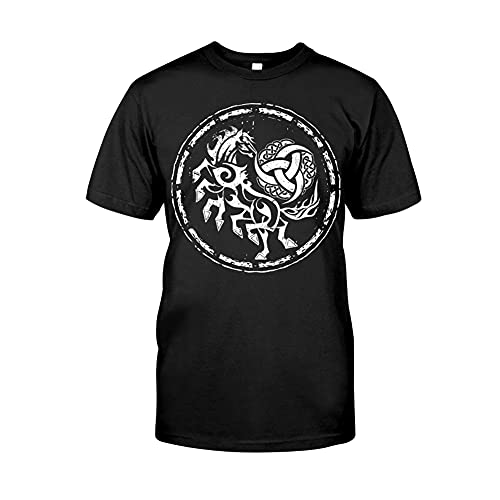 YOROOW Viking Graffiti T-Shirt Klassisches Hemd Sommer Nordic Tattoo Baumwolle Übergroße Kurzarm,Fenrir Celtic,M von YOROOW