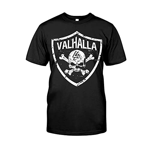 YOROOW Viking Printed Cotton T-Shirt Herren Klassisches T-Shirt, Retro Nordic Tattoo Warrior Schädel Sommerhemd Streetwear,Valhalla Skull,4XL von YOROOW