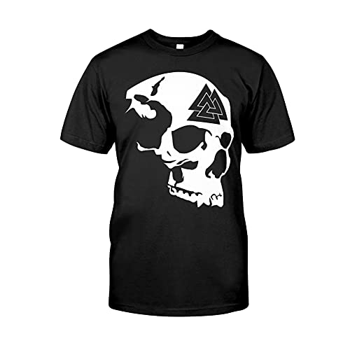 YOROOW Viking Tattoo Classic T-Shirt, Herren Baumwolle Nordic Oversized Printed T-Shirt,Viking Skull,M von YOROOW