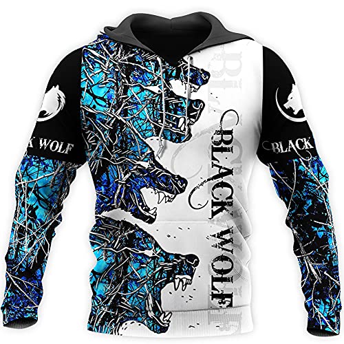 YOROOW Wolf Hunter Graffiti Langarm Hoodie, Herren 3D Druckgedruckt Wolf Jagd Tätowierung Kapuzenshirt Unisex Casual Pullover Jacke Sudadera Hombre,Black Wolf Hoodie,M von YOROOW