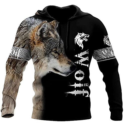 YOROOW Wolf Tattoo Hoodie für Männer und Frauen, 3D Graffiti Drucken Langarmtasche Sweatshirt Pullover Casual Jacket (XS-7XL),Brown Wolf Hoodie,M von YOROOW