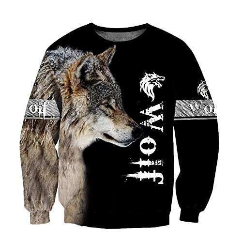 YOROOW Wolf Tattoo Hoodie für Männer und Frauen, 3D Graffiti Drucken Langarmtasche Sweatshirt Pullover Casual Jacket (XS-7XL),Brown Wolf Sweatshirt,XL von YOROOW