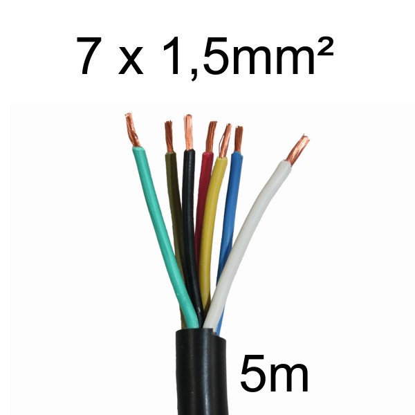 Elektrokabel 5m - 7-adrig - 7 x 1,5mm - Schwachstrom Kabel für KFZ von YOUCAMP