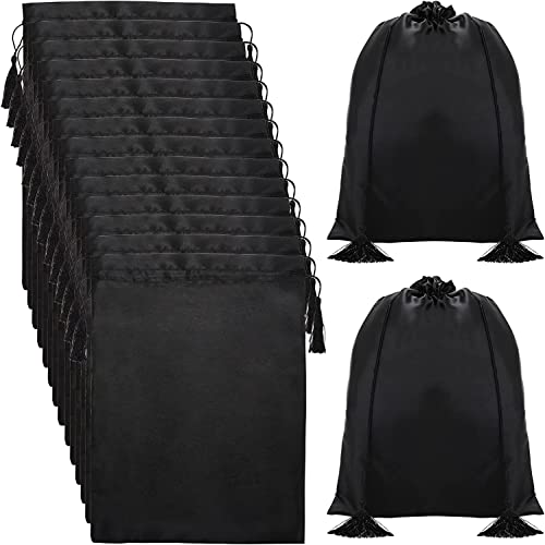 Youeon 16 Stück Seiden-Satin-Perückentaschen 30 x 40 cm, Satin-Schwarz-Geschenk-Taschen Reisetaschen mit Kordel Quaste, Satin-Taschen für Die Verpackung Perücke, Bündel für Haus, Salon, Reisen von YOUEON