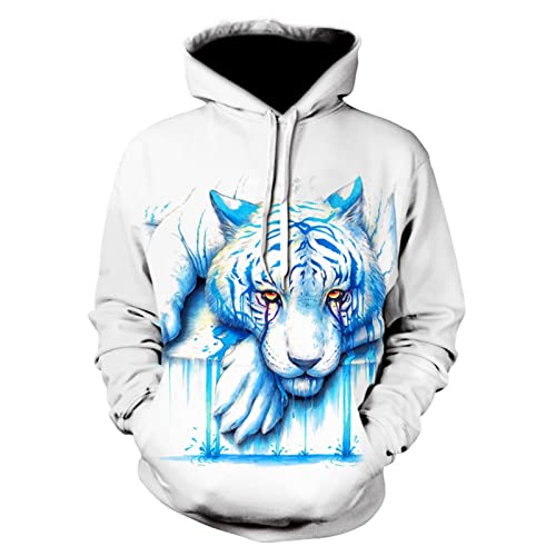 YOUOUSI Blauer Tiger Unisex 3D Druck Straße lustige Kapuzenpullover Hoodie Hoodie Sweatshirt mit Taschen Lange Ärmel von YOUOUSI