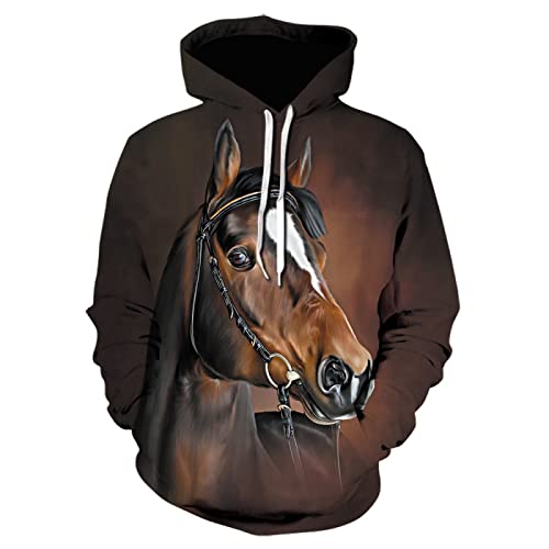 YOUOUSI Farbe Pferd Serie Digitaldruck Jacke Kapuze Tasche Pullover Paar Modetrend Pullover von YOUOUSI