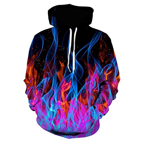 YOUOUSI Unisex 3D Druck kreative Bunte Flamme Kollektion lustige Kapuzenpullover Hoodie Hoodie Sweatshirt mit Taschen Lange Ärmel von YOUOUSI