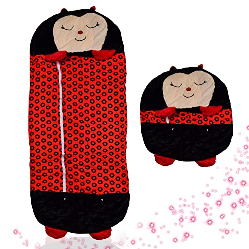 2-in-1-Kuscheltier-Schlafsack, zusammenfaltbarer Tierschlafsack mit Kissen für Kinder, weiches Material & waschmaschinenfest, Plüschtier, Geschenk für Jungen und Mädchen (Maikäfer) von YOUR LIVING ART