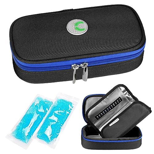 YOUSHARES Insulin kühltasche Diabetiker Tasche - Medikamente Diabetiker Isoliert Tragbaren Kühler Tasche für Insulin Pen und Diabetes kühltasche mit 2 Kühlakkus (Schwarz) von YOUSHARES