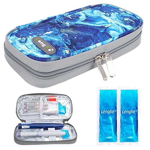 YOUSHARES Insulin Kühltasche mit 2 Kühlakku TSA - Diabetiker Tasche für Medikamenten Etui Halten Sie die Vorräte Sicher und Kalt, Diabetes Zubehör Pen Kühlbox für Unterwegs (Treibsand Blau) von YOUSHARES