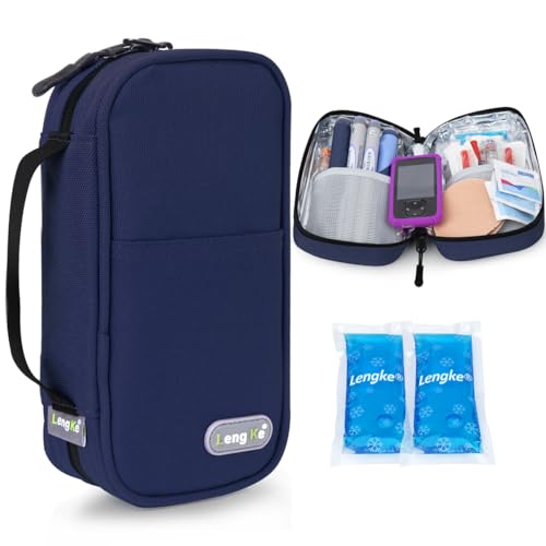YOUSHARES Insulin Kühltasche mit 2 Kühlakku - Medikamenten Etui Diabetes Tasche für Diabetikergeräte Halten Sie die Vorräte Sicher und Kalt, Diabetiker Zubehör Pen Kühlbox Unterwegs (Marineblau) von YOUSHARES