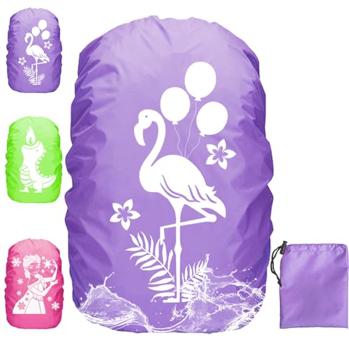 30-40L Regenschutz für Rucksack Schulranzen, Flamingo Rucksack Schutzhülle mit Reflektorstreifen, Regenhülle Schulranzen für Kinder auf dem Schulweg und Outdoor-Nacht-Wandern bei Regen und Schnee von YOUWOSHE