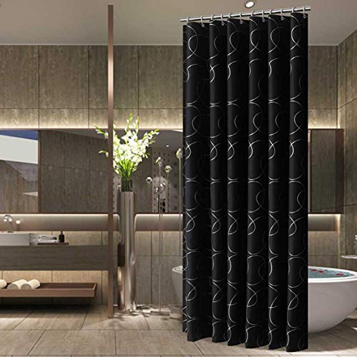 Youxiu Duschvorhang Multi-Size Polyester Wasserdicht Mehltau-Proof Feuchtigkeits-Proof Leicht zu reinigen Weich Umweltfreundlich Sicher Gesund und Schwarz Duschvorhang,1x1.8m von YOUXIU