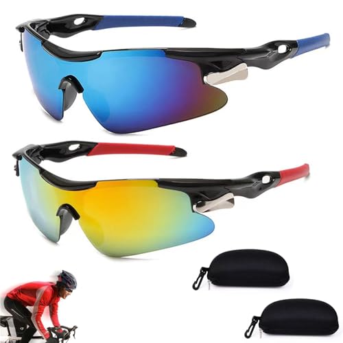 YQBFTC 2Pcs Fahrradbrille,Sport Sonnenbrille Herren und Damen,Radbrille Radsportbrillen,Schnelle Brille Sonnenbrille,Winddicht UV400 Schutzbrille für Outdooraktivitäten Wie Radfahren Laufen Klettern von YQBFTC