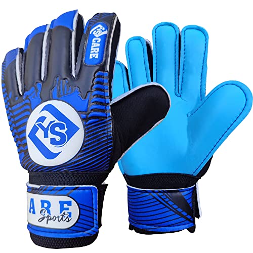 YSCARE Fußball Torwarthandschuhe für Jungen Kinder Kinder Erwachsene Fußball Torwarthandschuhe Schutz Super Grip Palms für Junior Üben (Blau, 4) von YSCARE