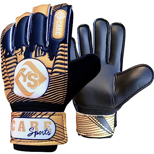 YSCARE Fußball Torwarthandschuhe für Jungen Kinder Kinder Erwachsene Fußball Torwarthandschuhe Schutz Super Grip Palms für Junior Üben (Gold, 8) von YSCARE