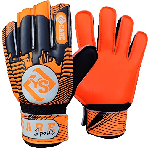 YSCARE Fußball Torwarthandschuhe für Jungen Kinder Kinder Erwachsene Fußball Torwarthandschuhe Schutz Super Grip Palms für Junior Üben (Orange, 8) von YSCARE