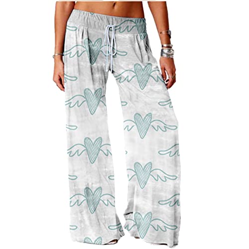 YSGE Pyjama Hosen Damen,Weiche, Bequeme Pyjamahose Für Damen, Lässig, Romantisch, Grün, Flügel, Liebe, Herz, Locker, Stretch, Kordelzug, Schlafhose, Weites Bein, Loungehose, Yogahose, Home Loungewear von YSGE