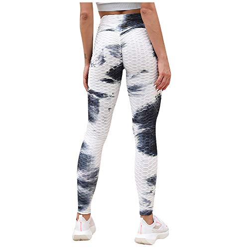 YSpoe Frauen Ink Tie Dye Yoga Hosen Wabenmuster Leggings Hohe Taille Hüfte Heben Unterhose Elastische Schnelltrocknende Yoga Leggings(Weiß,L) von YSpoe