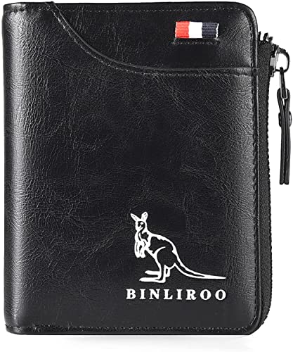 Binley Känguru Geldbörse aus Leder für Herren mit Reißverschluss, RFID-blockierend, Bifold Wallet mit separatem Ausweis-Kartenfenster,, Schwarz , 5, 3 von YTDZ