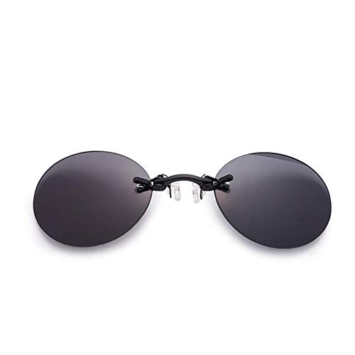 Sonnenbrille for Damen Randlose Sonnenbrille Clip On Nose Lens Round Glasses Fashion Frameless Vintage Men Eyeglasses Uv400 Driver Goggles (Color : Black) von YTGLQAZ