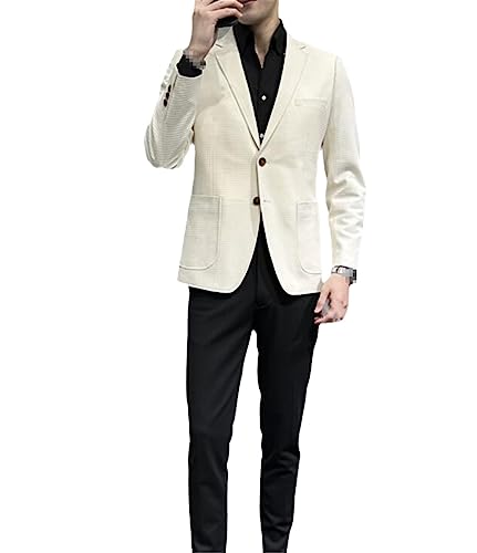 YTR6TW Herren-Jacke, modisch, schmal, lässig, koreanischer Blazer, Beige, Weiß, asiatisch, Größe L von YTR6TW