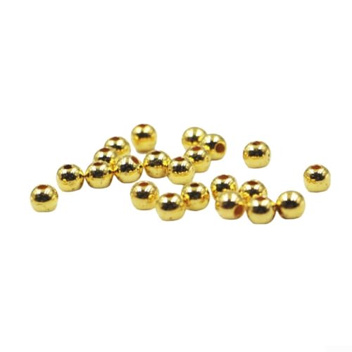 YUANGANG 100 Stück Fliegenbinden Perlen zum Basteln, Angeln, Fliegen, Bastelmaterial, DIY Jighaken, Ballzubehör (3 mm, Gold) von YUANGANG