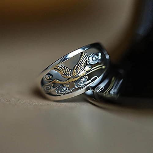 YUANYIRAN Verstellbarer Ring Im Chinesischen Stil - Vintage Kranichwolkenmuster Charm Damenring, Retro-Licht Luxus Damenschmuck Geschenk Für Weihnachten Hochzeit Mädchen von YUANYIRAN