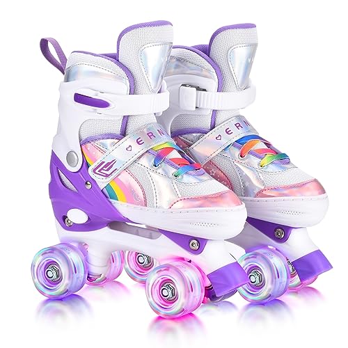 YUDOXN Rollschuhe Mädchen Verstellbar.komfortabl LED Rollerskates für Jugendliche und Anfänger.3 Größen, verstellbar von 31 bis 42, Rollerskates.Verstellbar Rollschuhe für Kinder (Purple Rainbow, S) von YUDOXN