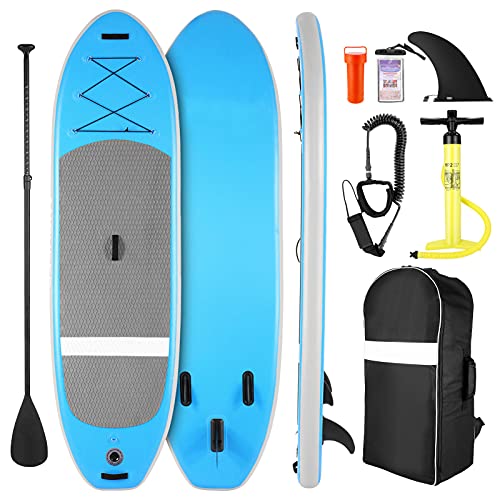 YUEBO Aufblasbares Stand Up Paddle Board 81 cm breit mit rutschfestem Deck, iSUP Boards mit komplettem KIT, verstellbarem Paddel, Leine, Flosse, Handpumpe und Rucksack Ama005439_bl Blau 305x81x15cm von YUEBO