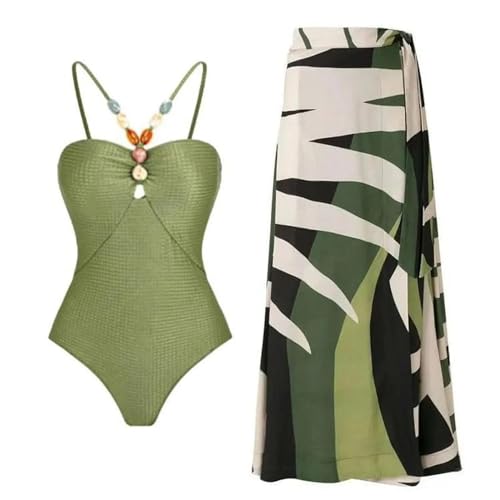 YUECIBAI Bikini Badeanzug Damen Bikini-Badeanzüge Für Damen Zweiteiliges Vintage-Print-Badeanzug-Bikini-Badeanzüge Vintage-Bikini S-Grün von YUECIBAI